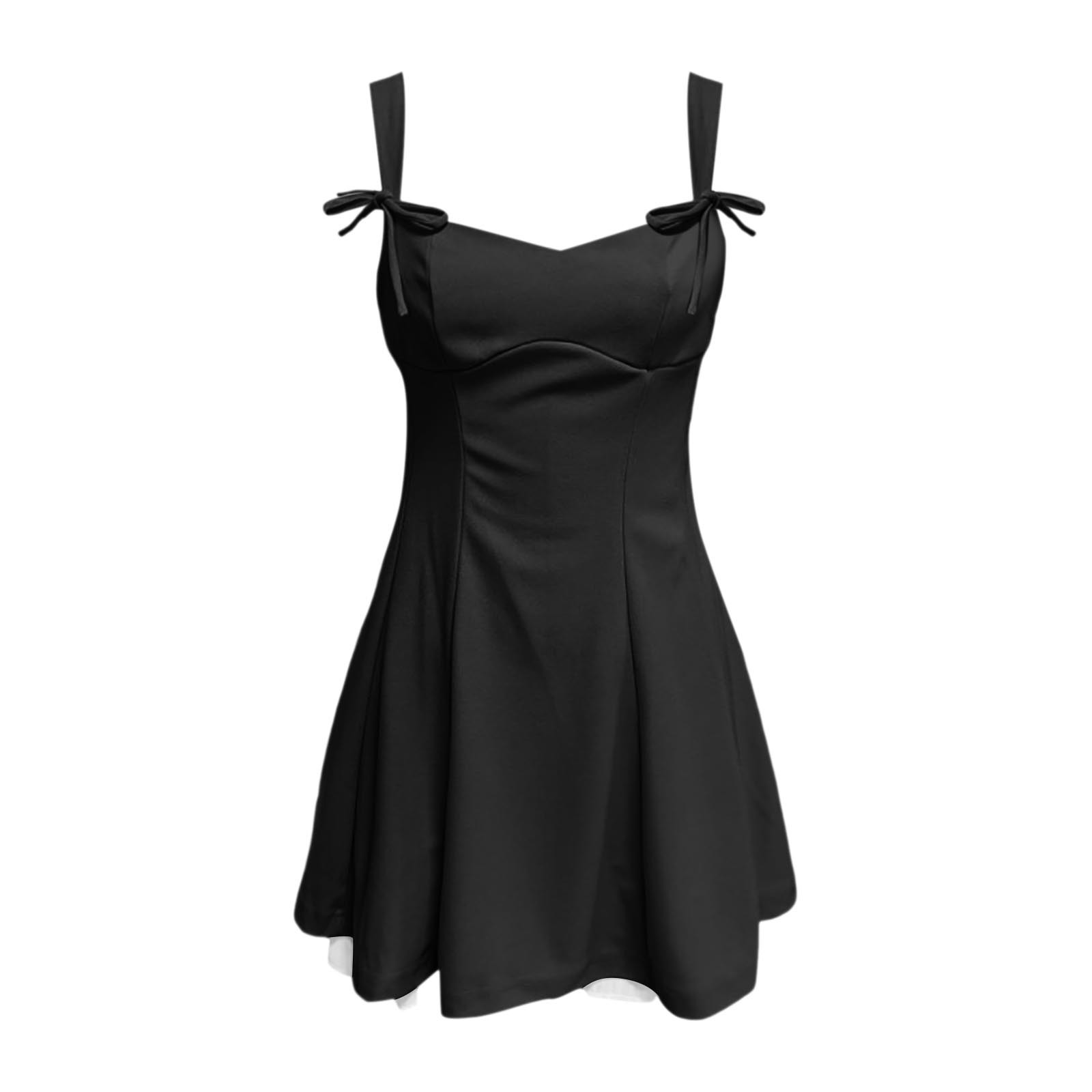 thumbnail image 4 of Minivestido corsé de verano para mujer - Sin mangas, sin espalda - Dobladillo con volantes - Tirantes con lazo - Fiesta/club - S-XL, 4 of 5